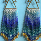 Gradient Blue Beaded Fringe Earrings