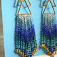 Gradient Blue Beaded Fringe Earrings