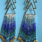 Gradient Blue Beaded Fringe Earrings