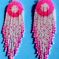 Pink Beaded Fringe Earrings