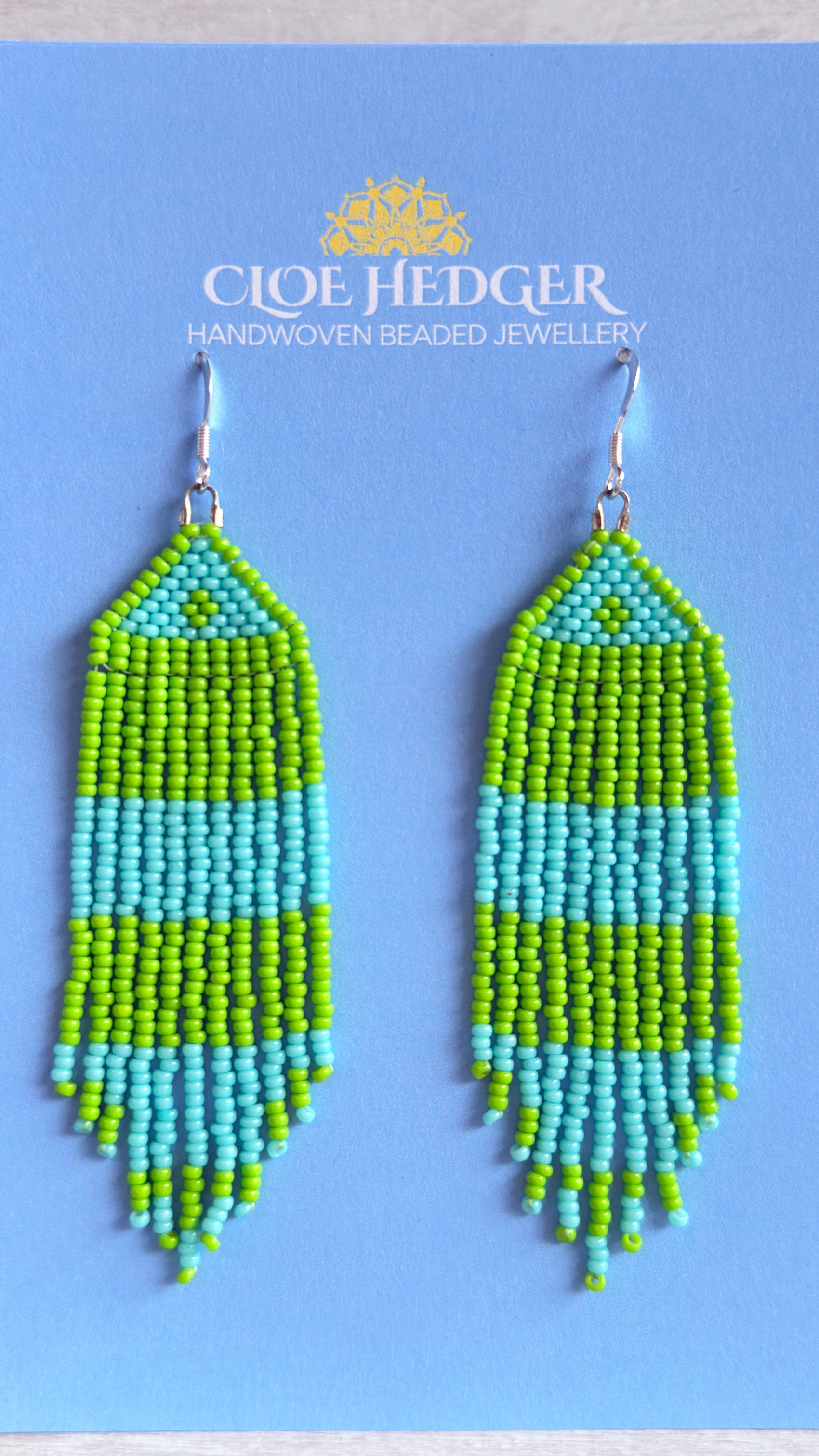 Blue Green Fringe Earrings