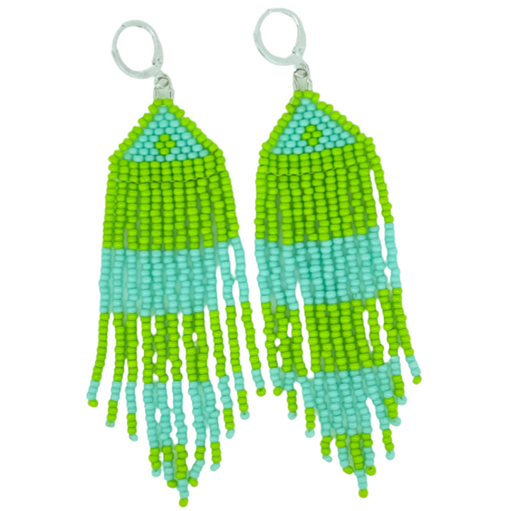 Ocean Breeze Fringe Earrings – Fresh Green and Blue Beaded Earrings