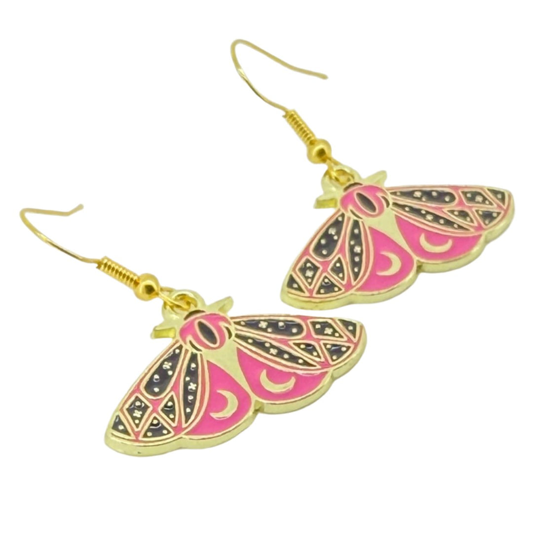 Cosmic Moth Earrings 🌙💖 (Pink Version)