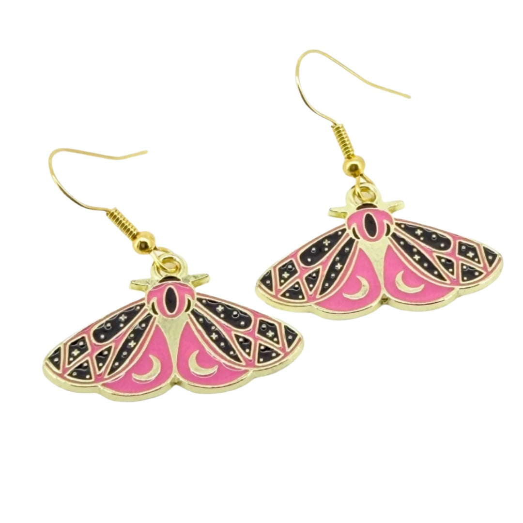 Cosmic Moth Earrings 🌙💖 (Pink Version)