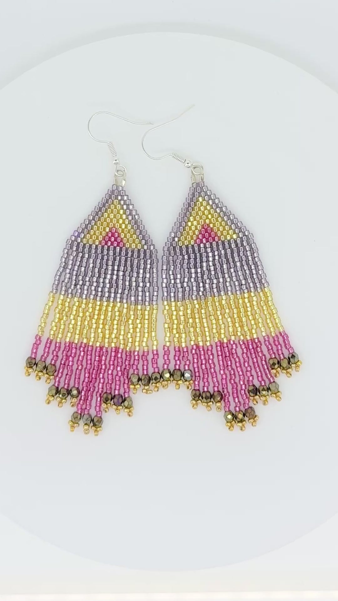 Twilight Glow Earrings – Purple, Yellow, and Pink Beaded Fringe Earrings